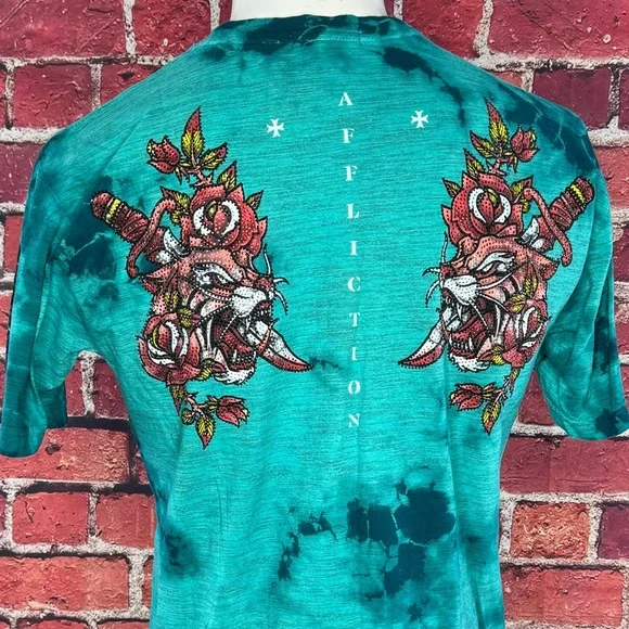 Affliction Black Label Men’s Tiger Rhinestone Short Sleeve T-shirt- XL /3XL -NWT - Picture 8 of 14
